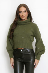 Diamante Embellished Roll Neck Jumper