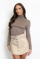 Ruched Roll Neck Long Sleeve Tops