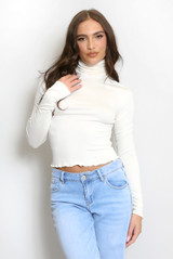 Ruched Roll Neck Long Sleeve Tops