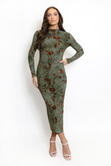 Floral Velvet Applique Midi Dress