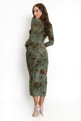 Floral Velvet Applique Midi Dress