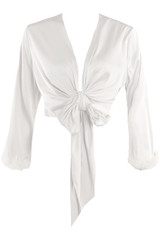 Ostrich Feather Cuff Tie Front Cropped Blouse