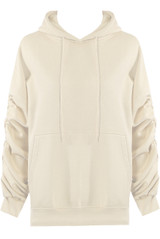 Ruched Sleeve Pocketed Hoodie