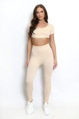 Ribbed Curved Crop Top and Leggings Gym Set