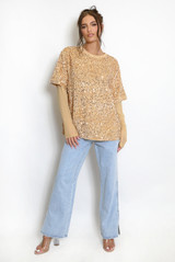 Sequin Mesh Sleeves Oversize T-Shirt