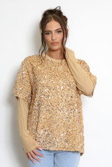 Sequin Mesh Sleeves Oversize T-Shirt