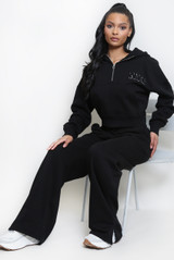 NYC Hooded Cropped Sweatshirt And Wide Leg Jogger Set