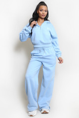 NYC Hooded Cropped Sweatshirt And Wide Leg Jogger Set