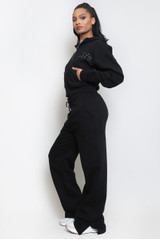 NYC Hooded Cropped Sweatshirt And Wide Leg Jogger Set
