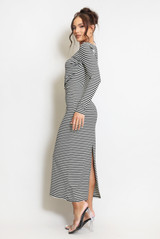 Monochrome Stripe Midi Dress