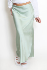 Satin High Waist A-Line Maxi Skirt