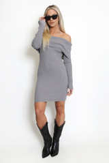 Ribbed Bardot Jumper Mini Dress