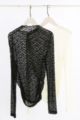 Ruched Side Long Sleeve Lace Top