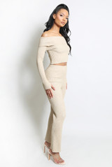 Off Shoulder Knitted Jumper And Wide Leg Trouser Set