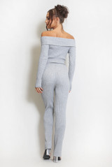 Off Shoulder Knitted Jumper And Wide Leg Trouser Set