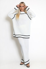 High Neck Knitted Jumper And Wide Leg Trouser Set