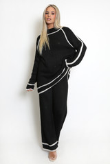 High Neck Knitted Jumper And Wide Leg Trouser Set