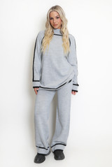 High Neck Knitted Jumper And Wide Leg Trouser Set