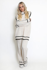 High Neck Knitted Jumper And Wide Leg Trouser Set