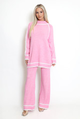 High Neck Knitted Jumper And Wide Leg Trouser Set