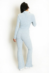 Zip Front Rib Top And Flare Trouser Set