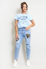 Sequin Patch Slim Jeans