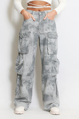 Grey Check Print Cargo Trouser