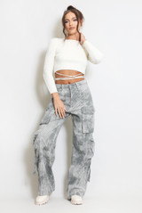 Grey Check Print Cargo Trouser