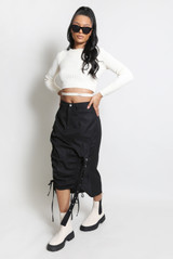 Ruched Front Cargo Midi Skirt