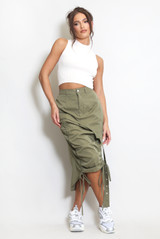 Ruched Front Cargo Midi Skirt