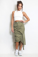 Ruched Front Cargo Midi Skirt