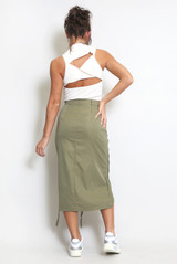 Ruched Front Cargo Midi Skirt