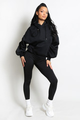 Ruched Sleeves Pocketed Hoodie And Leggings Set