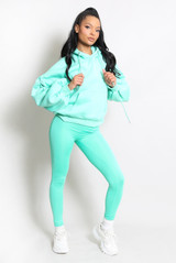 Ruched Sleeves Pocketed Hoodie And Leggings Set