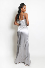 Satin Ruched Zip Up Back Maxi Dress