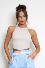 Fine Knit Ribbed Round Neck Crop Tops