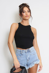 Fine Knit Ribbed Round Neck Crop Tops