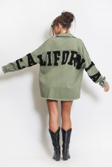 California Embroidered Raw Trim Shacket