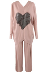 Sequin Heart Oversized Knitted Jumper And Wide Leg Trouser Set