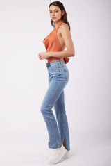 Light Blue Ankle Slit Straight Leg Denim Jeans