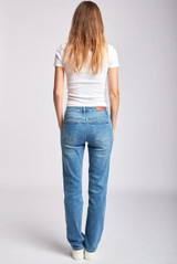 Mid Blue High Waist Straight Leg Denim Jeans