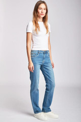 Mid Blue High Waist Straight Leg Denim Jeans