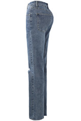 Grey And Blue Ripped Straight Leg Denim Jeans