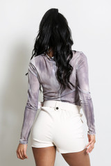 Tie Dye Print Raw Hem Tops