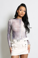 Tie Dye Print Raw Hem Tops