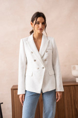 Textured Check Tweed Tailored Blazer