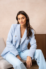 Textured Check Tweed Tailored Blazer