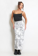 Tie Dye Print Cargo Pocketed Midi Skirt