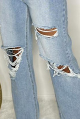 Multi Ripped Straight Leg Denim Jeans