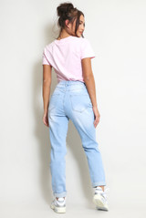 Faded Ripped Denim Mom Jeans